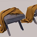 Modern Sofa Stools With Gray Cushioned Seat Yellow Knit Blanket And Dark Wood Legs