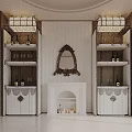 Elegant Symmetric Wine Cabinets With Decorative Mirror Fireplace Wine Bottles And Glasses