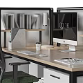 Modern Office Desk With Ergonomic Mesh Chair Computer Monitor And Filing Cabinet