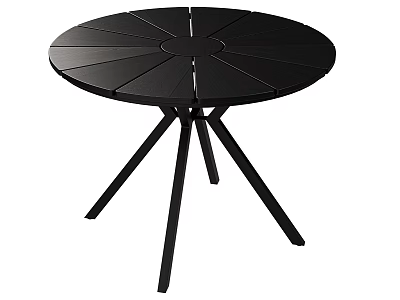 Modern Black Round Coffee Table With Radial Slat Top And Sturdy Sleek Metal Legs 3d model