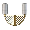 Modern Golden Metal Wall Sconces With Geometric Fan Shaped Frame And Cylindrical Shades