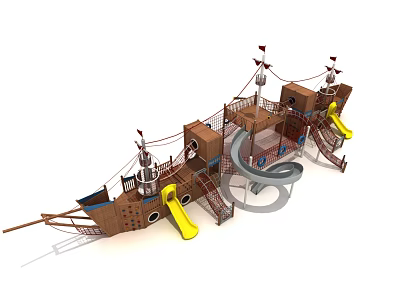 Modern Pirate Ship Children's Park Outdoor Amusement Equipment Drill Net Slide Sand Pool Pirate Ship 3d model