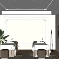 Tranquil SPA Room Interior with Massage Beds Potted Plant and Circular Ceiling Light