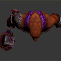 Red Bear Warrior Fantasy Creature 3D Model With Purple Ornaments Weapon And Package