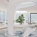 Modern Elegant Lobby Interior With White Horse Sculpture Marble Floor And Circular Design