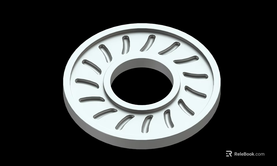 White Circular Mechanical Component With Central Hole And Hollow Slots 3d model 