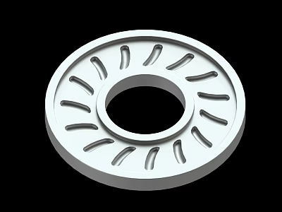 White Circular Mechanical Component With Central Hole And Hollow Slots 3d model
