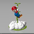 Mario Character Climbing Green Plant Stem With Red Hat Blue Overalls And Cloud Base
