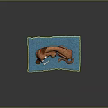 Cute Cartoon Brown Dog Lying On Soft Blue Blanket With Bone