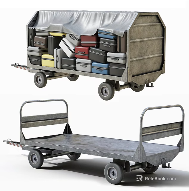 Utility Trailers With Covered Storage For Luggage And Flatbed Design With Metal Railings 3d model 