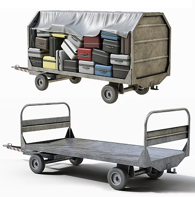 Utility Trailers With Covered Storage For Luggage And Flatbed Design With Metal Railings 3d model