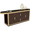 Modern Dining Table Sideboard With Glass Top Gold Frame And Brown Cabinet Decorative Ornaments