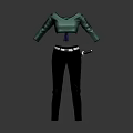 Casual Daily Outfit With Green Cropped Top Black Pants And White Belt Accessory