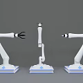 Advanced Intelligent Robotic Arms Three White Units With Blue Bases On Grey Background