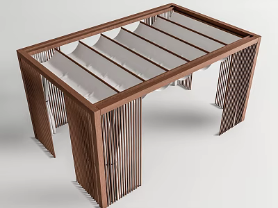 Modern Wooden Pergola With Vertical Slat Supports And Open Roof Design 3d model