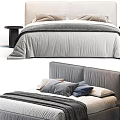 Contemporary Upholstered Double Bed With Neutral Bedding Accent Pillows And Side Nightstand
