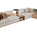 Modern Sectional Sofa with Multiple Cushions Beige and Light Brown and Side Table with Lamp 3d model
