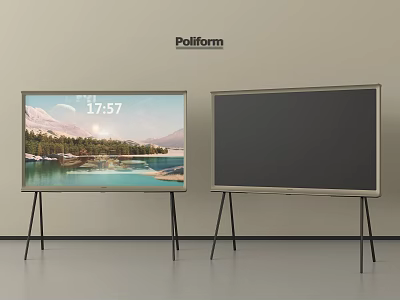 Poliform Televisions On Tripod Stands With Scenic View And Time 3d model
