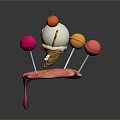 Cute Melting Ice Cream Cone With Cherry Orange Pink Lollipops And Red Drizzle
