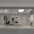 HOI Clothing Store Interior With Transparent Glass Facade Hanging Clothes And Mannequins