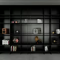 Modern Black Bookshelf Interior Design With Open Shelving Books Vinyl Records And Gramophone
