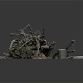 Natural Pile of Twigs with Stones and Dead Leaves on Dark Background