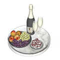 Fresh Mixed Fruits with Champagne Glasses and Chocolate on White Serving Tray
