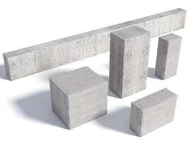 Various Concrete Construction Blocks Including Rectangular Cubic And Long Bar Shapes 3d model