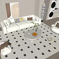Modern Cream Style Sofa Coffee Table Combination Lazy Sofa Stool Hanging Picture Green Planting Side Table Washing Machine 3d model