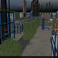 Industrial Plant Outdoor Area Featuring Large Equipment Pipes Storage Tanks Towers And Green Trees