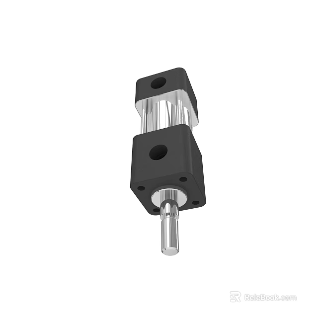 Pneumatic Cylinder Equipment With Black Housing Silver Piston Rod Mounting Holes 3d model 