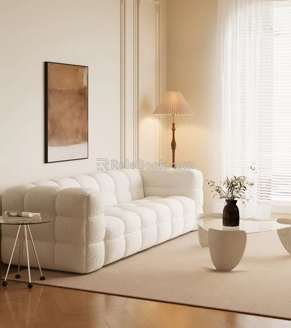 Cream wind double sofa coffee table combination 3d model