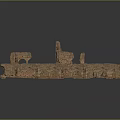 Ancient Architectural Ruin Models with Arches Walls and Bridges in Earthy Yellow on Gray Background