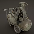 Vintage Industrial Air Compressor Equipment With Metal Frame Pressure Gauge And Wheels