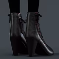 Stylish Black Leather Boots With Metal Buckles And Lace Up Details