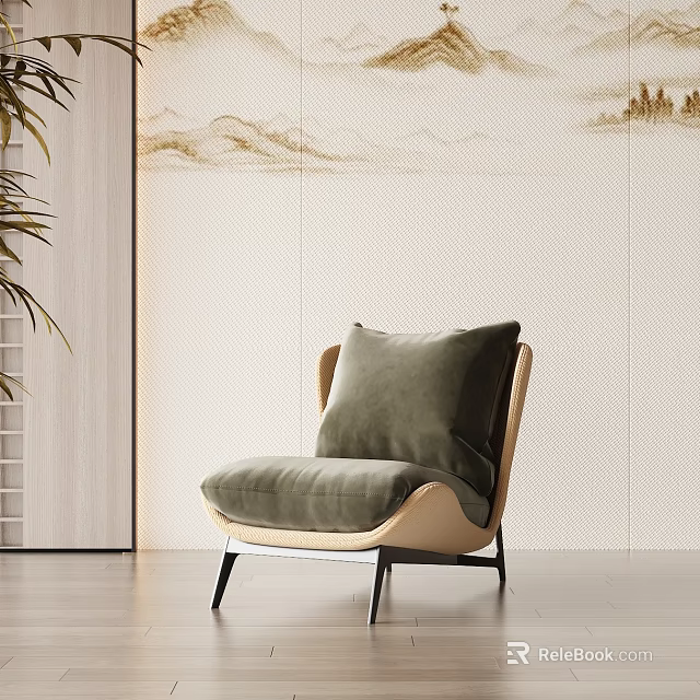 Modern Single Sofa Design With Velvet Cushion And Elegant Metal Legs Accents 3d model 