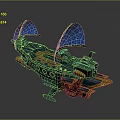 Fantasy Teal Ship Model With Blue Sails Mechanical Structure And Gold Accents