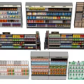 Retail Display Shelves with Organized Food Beverage and Canned Goods Arrangement