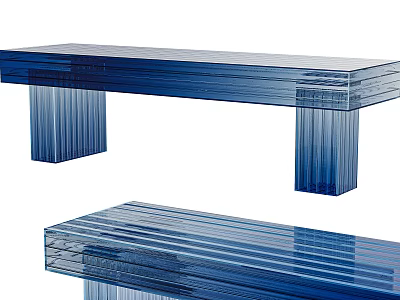 Blue Transparent Public Bench With Modern Striped Acrylic Stylish Structure Design 3d model