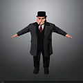 Vintage Male Character Wearing Top Hat And Long Coat With Pipe Arms Extended