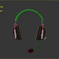 Computer Gaming Headphones With Black Ear Cups Green Headband And Microphone