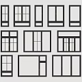 Various Window Styles With Black Frames And Glass Panels For Home Interior 3d model