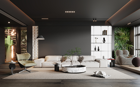 Dark Living Room Modern Living Room 3d model