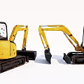 Two Yellow Functional Excavators Featuring Tracked Undercarriage And Shovel Buckets 3d model