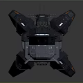Futuristic Interstellar Spaceship With Mechanical Structure And Orange Accents For Cosmic Exploration