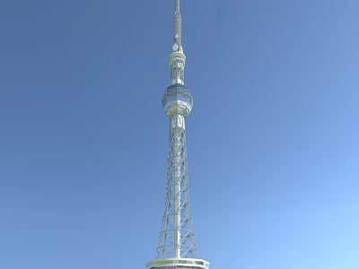 Tall Modern TV Tower With Steel Lattice Structure Standing Against Clear Blue Sky 3d model