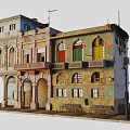 Vintage Building Exterior With Arched Doorways Colorful Windows Balconies And Bench Seats