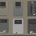 Various Designed Household Electric Coffee Machines With Different Colors Digital Displays and Coffee Cups