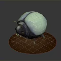 3D Model of Beetle with Light Blue Shell White Spots and Brown Circular Base