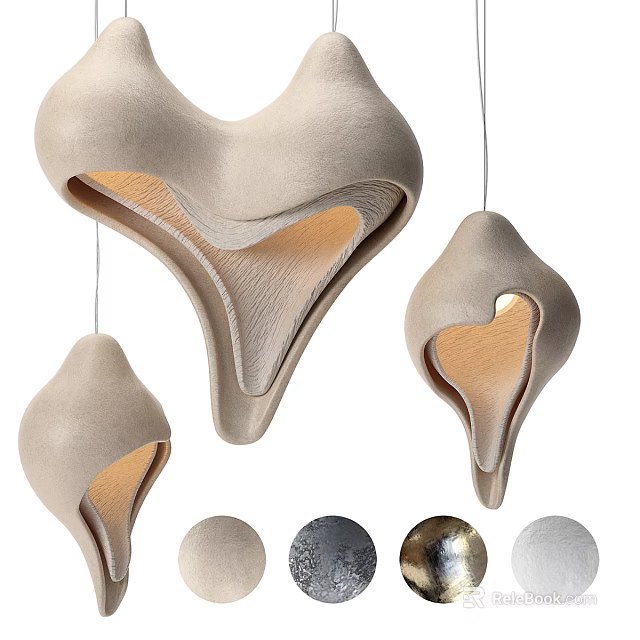 Modern Organic Shaped Chandeliers With Matte Beige Gray Finish And Metallic Accents For Interior Decor 3d model 